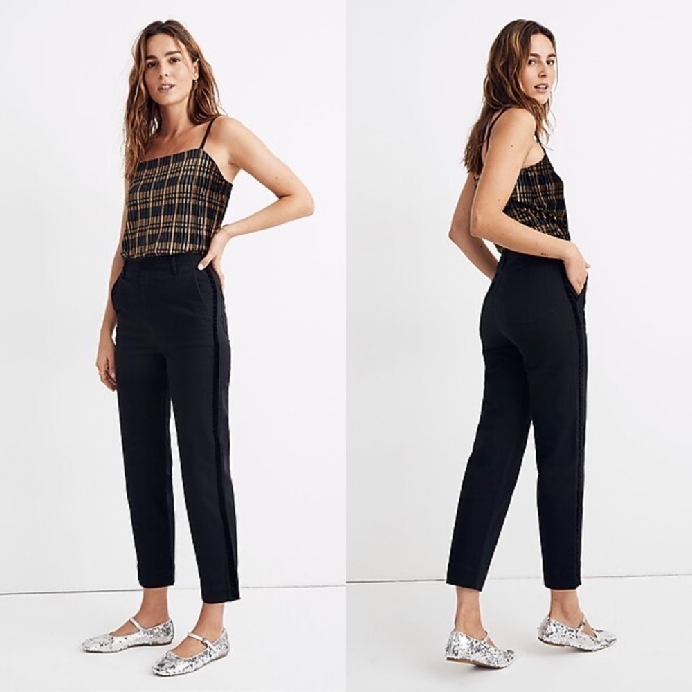 NWT L’AGENCE High Rise Velvet Tuxedo Stripe Ankle Crop Straight Leg Trousers 2 - Picture 2 of 5